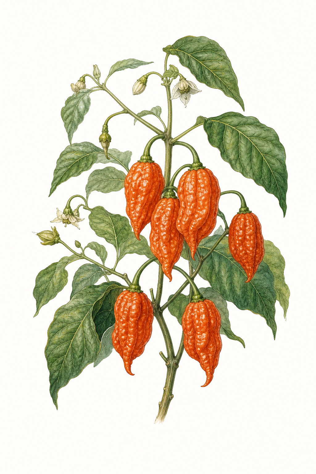 Botanical illustration of Bhut Jolokia