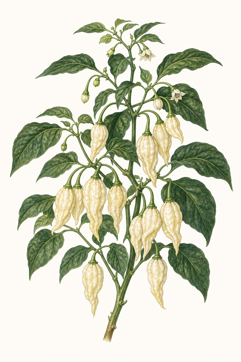 Botanical illustration of Bhut Jolokia White