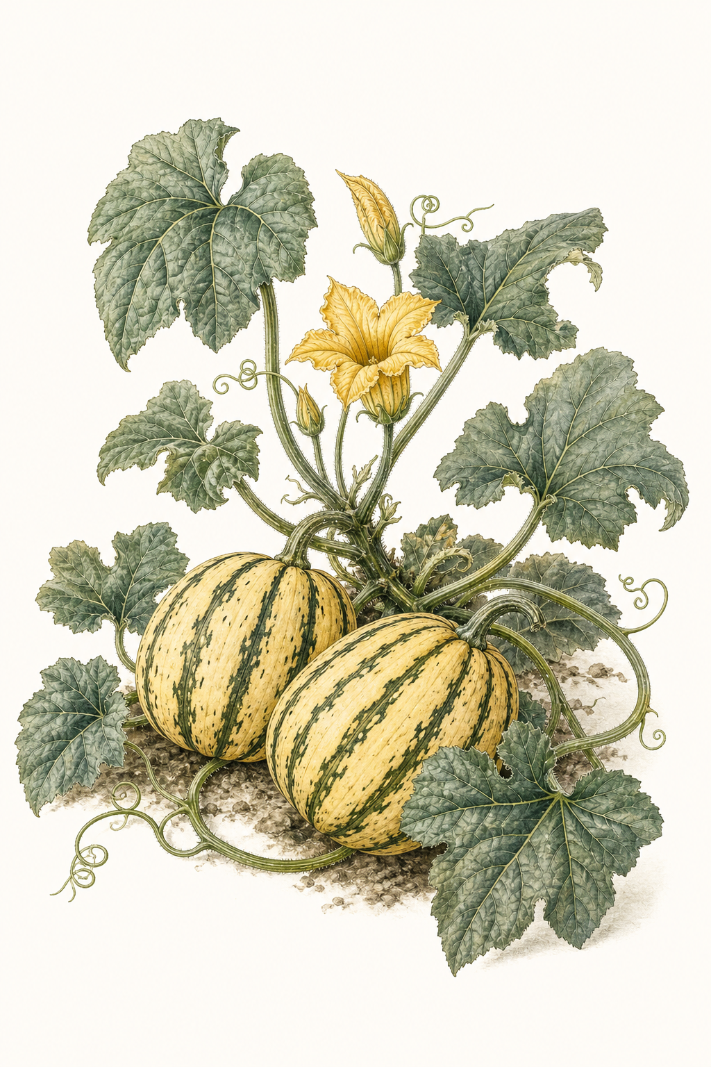 Botanical illustration of Cornell's Bush Delicata