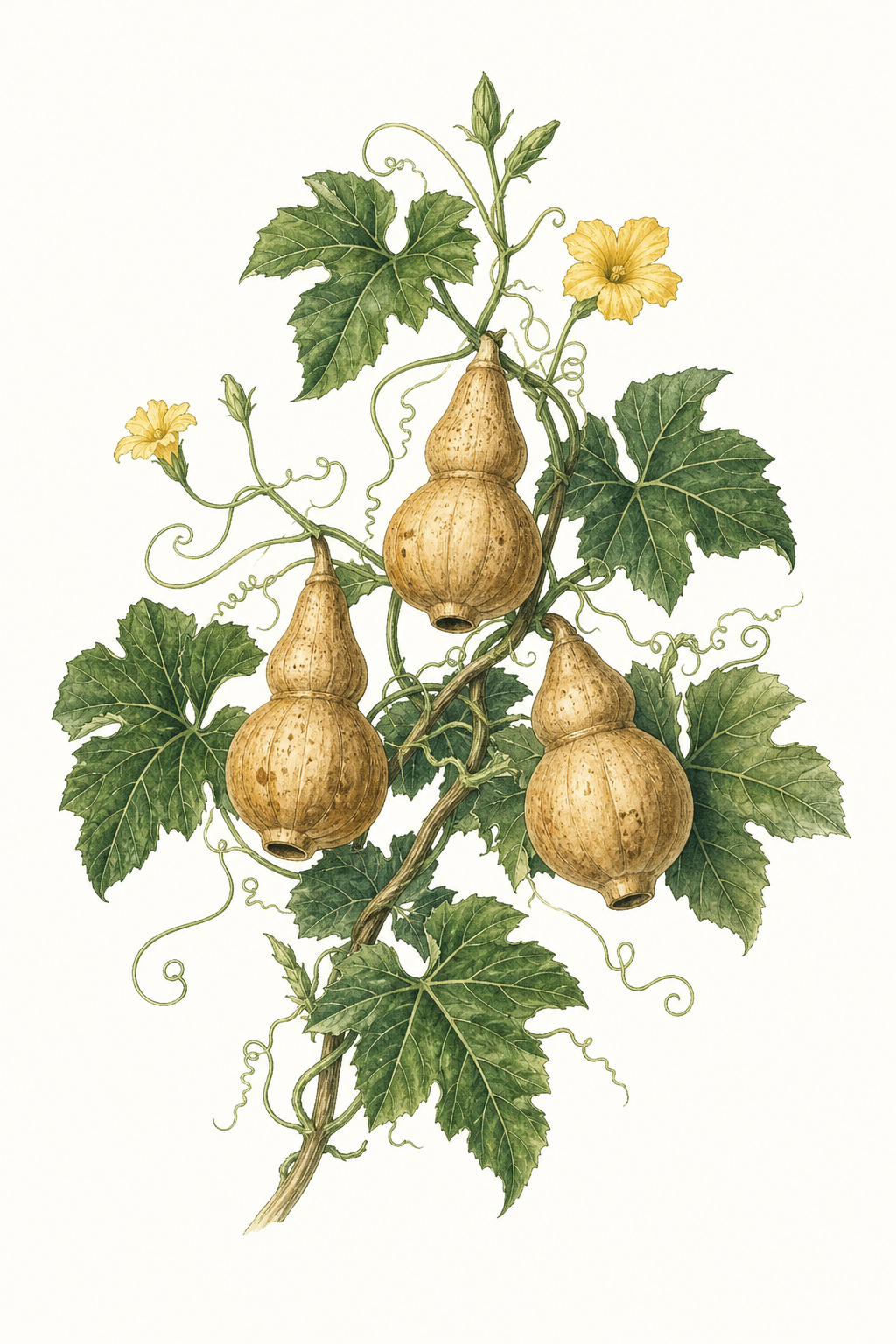 Botanical illustration of Birdhouse Gourd