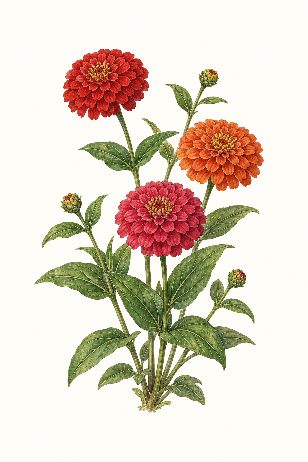 Botanical illustration of Zinnia