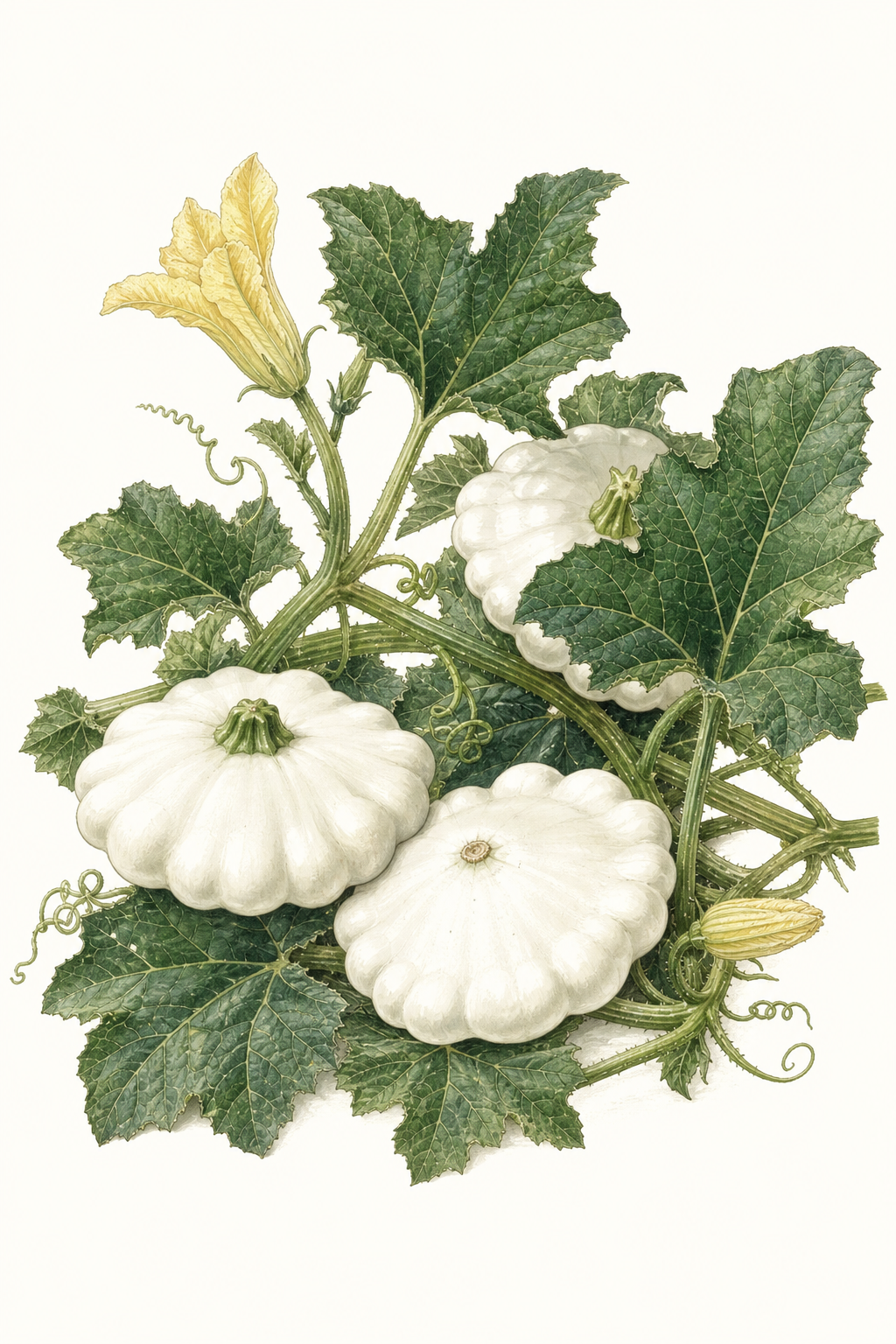 Botanical illustration of Patty Pan White