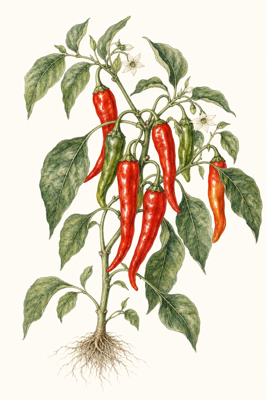 Botanical illustration of Jimmy Nardello's Sweet Italian Frying Pepper