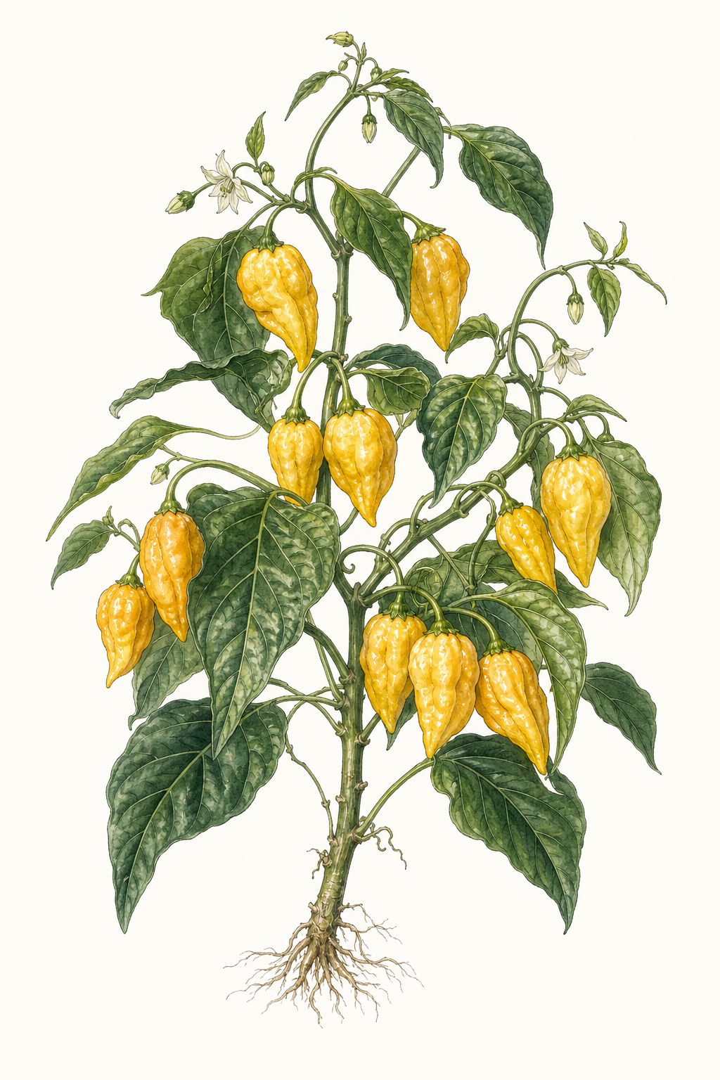 Botanical illustration of Bhut Jolokia Yellow