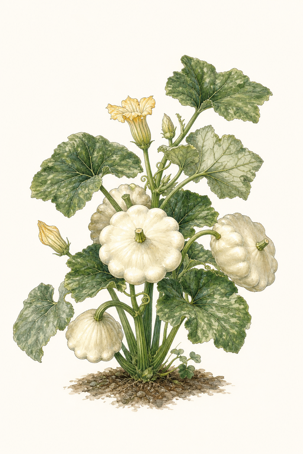 Botanical illustration of Scallop Early White Bush