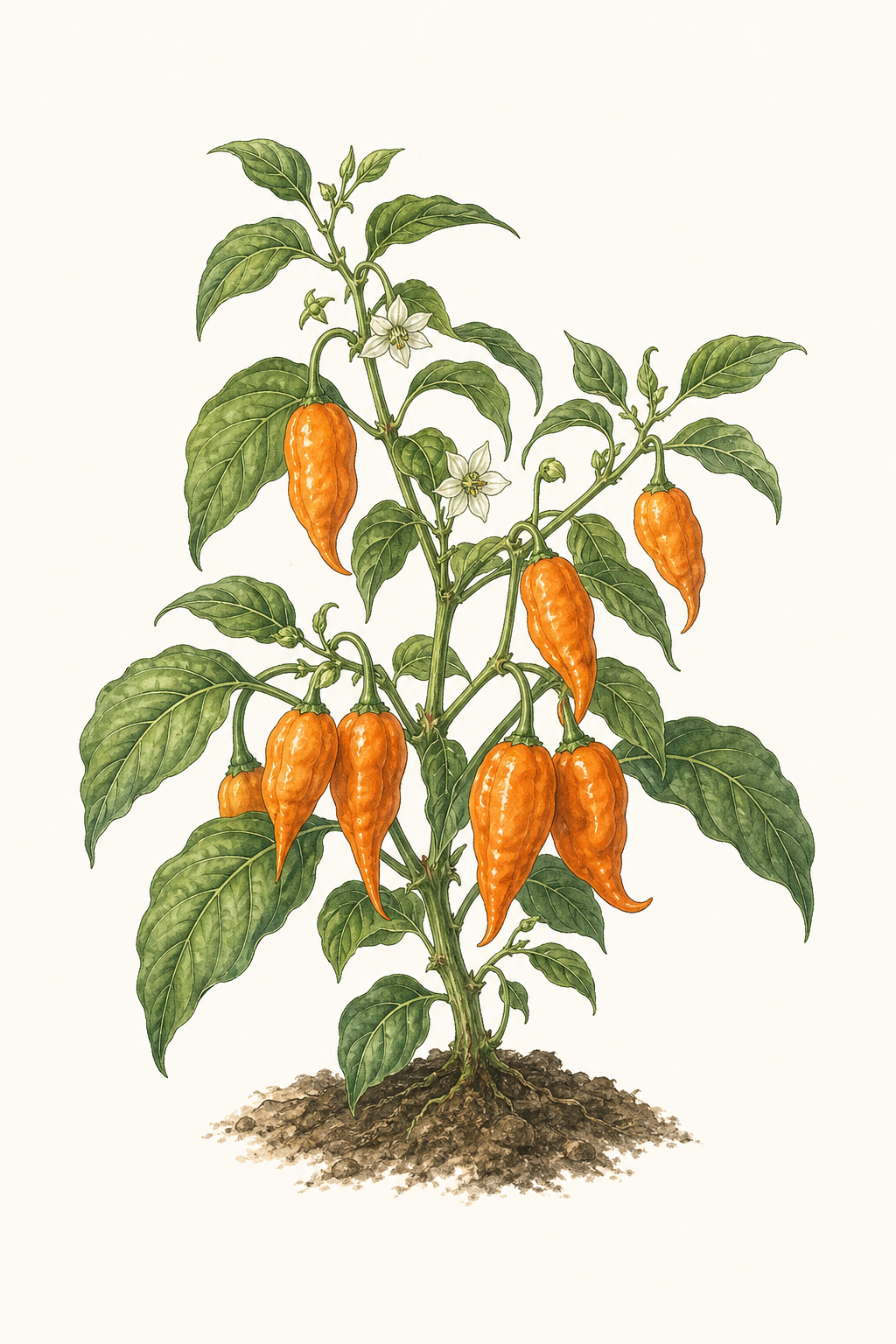 Botanical illustration of Bhut Jolokia Orange
