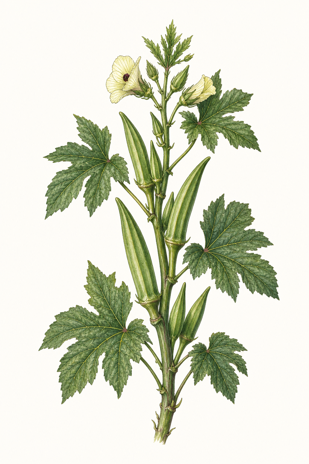 Botanical illustration of Clemson Spineless 80
