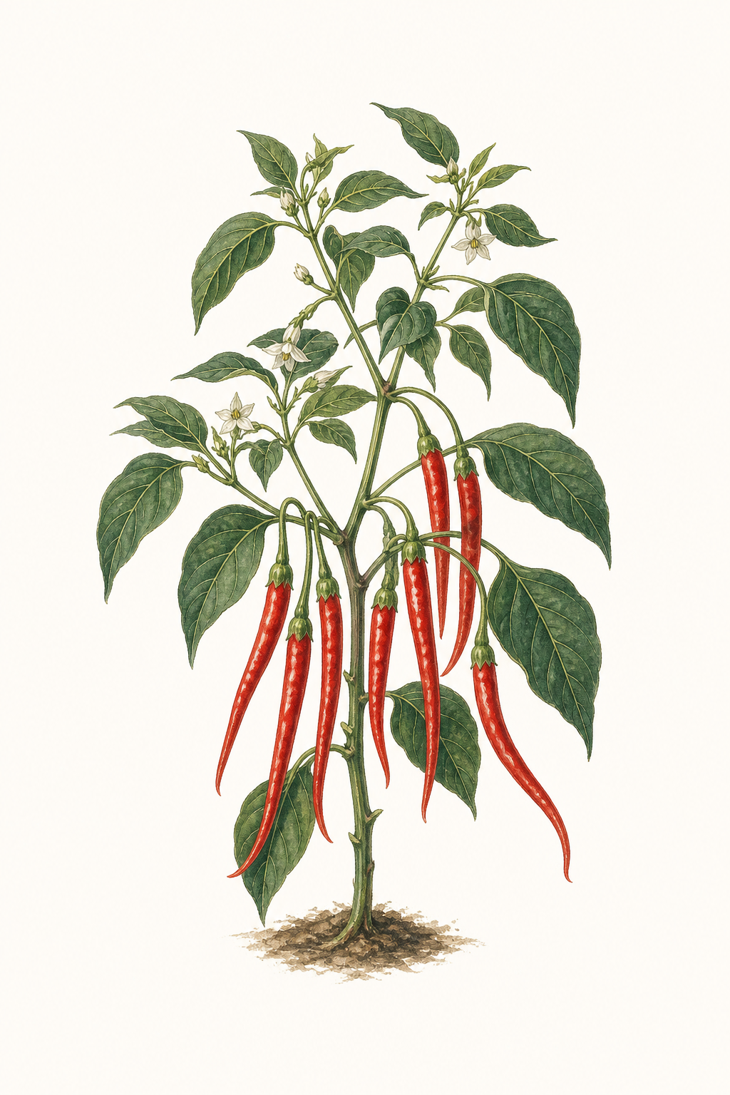 Botanical illustration of Long Red Thin Cayenne