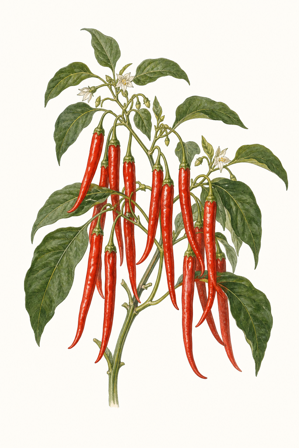Botanical illustration of Long Red Cayenne