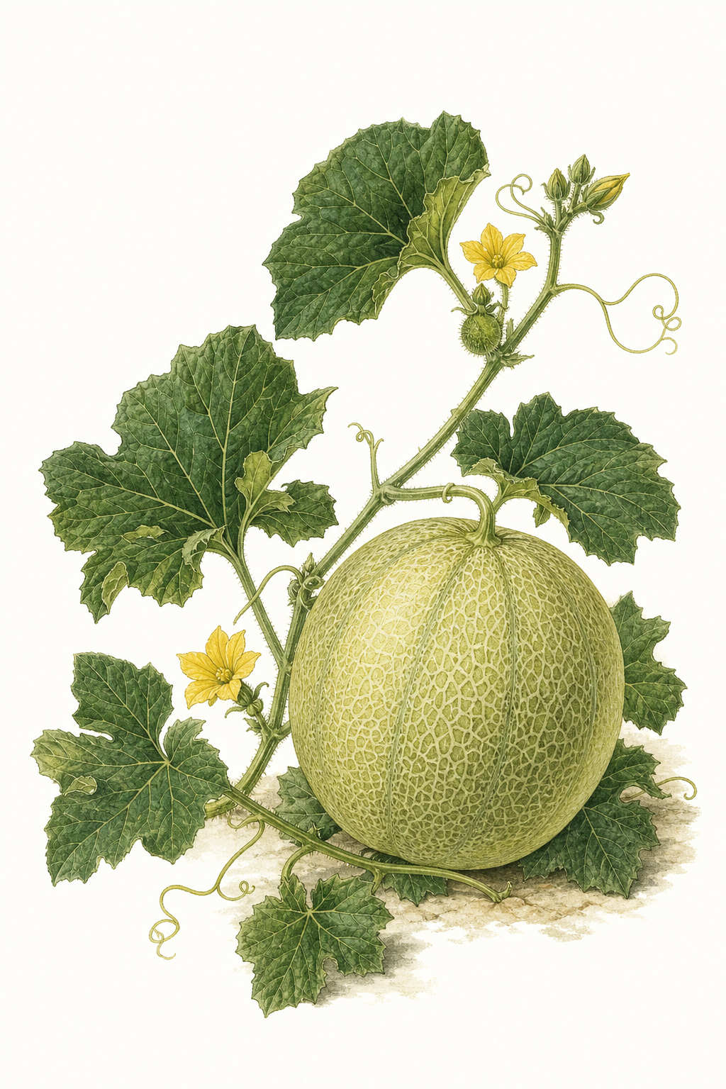 Botanical illustration of Green Flesh Honeydew