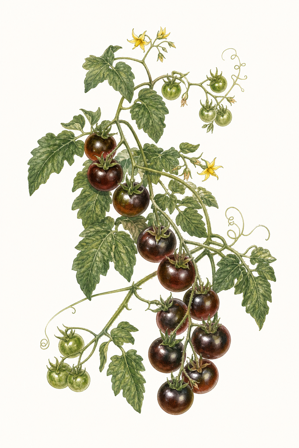 Botanical illustration of Black Cherry Tomato