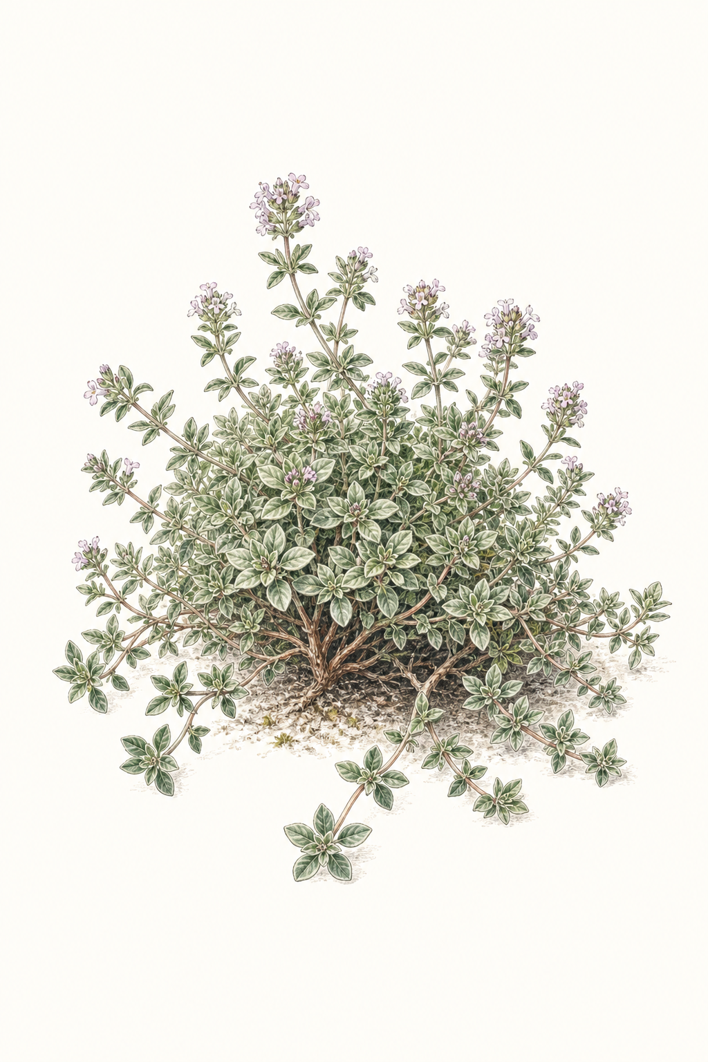 Botanical illustration of Silver Queen Thyme