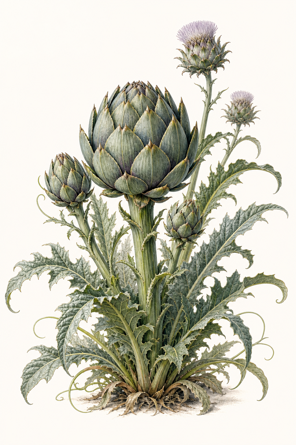 Botanical illustration of Cynara scolymus 'Italian'