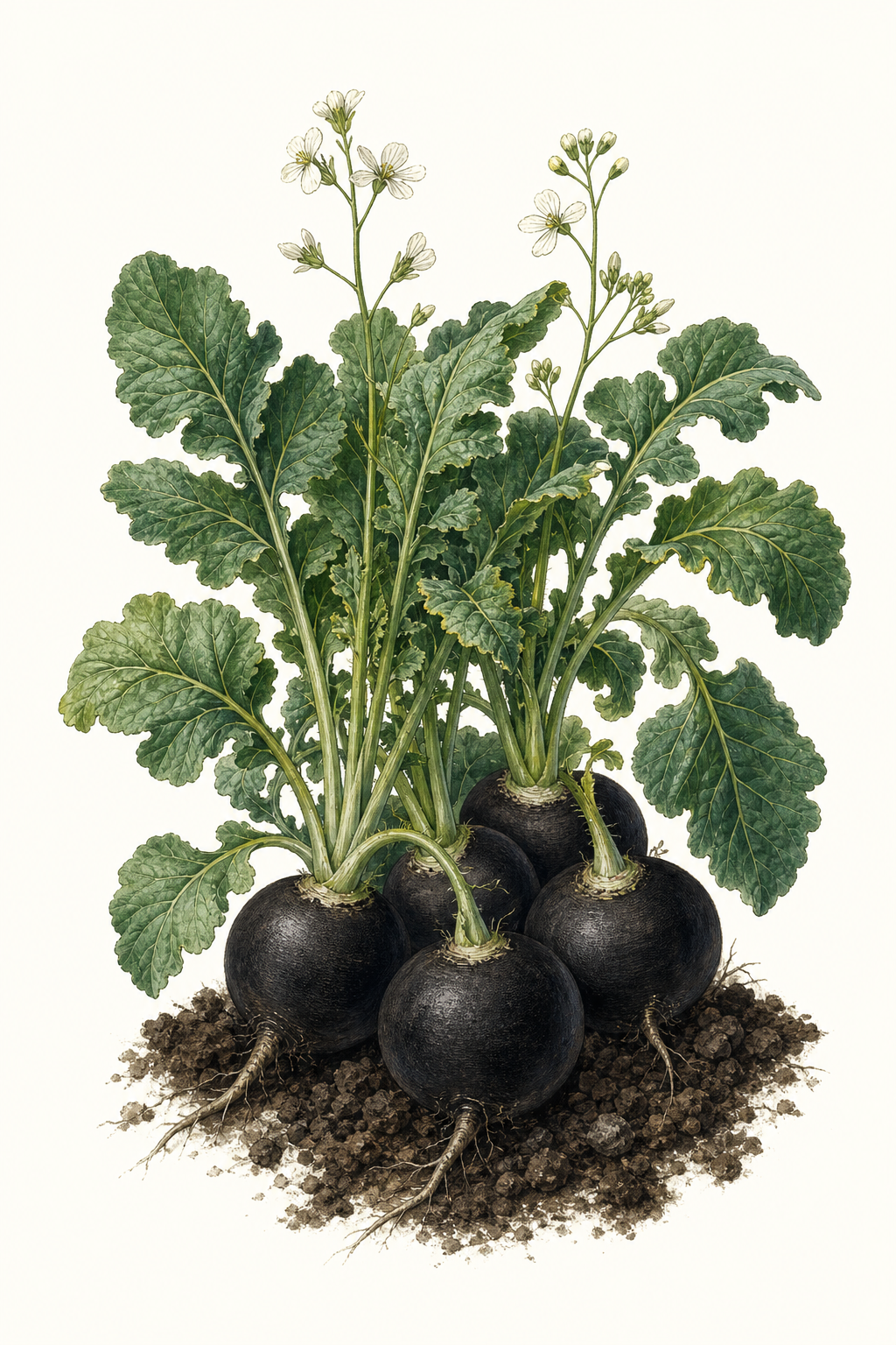 Botanical illustration of Black Spanish Round