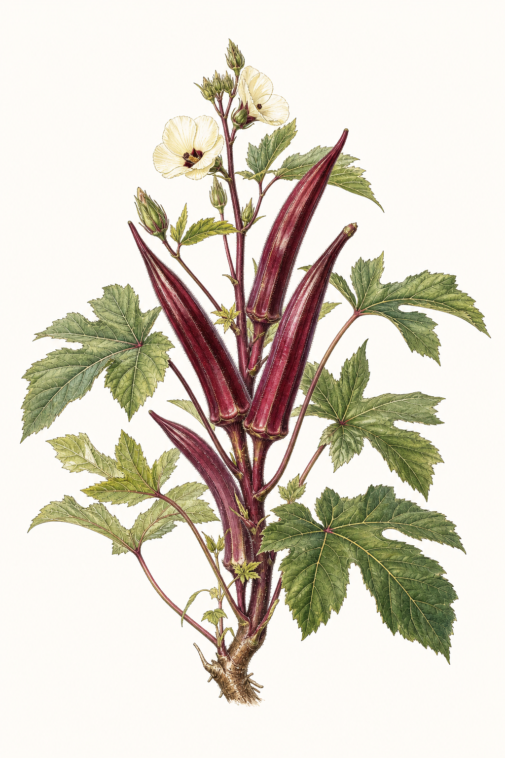 Botanical illustration of Burgundy Okra