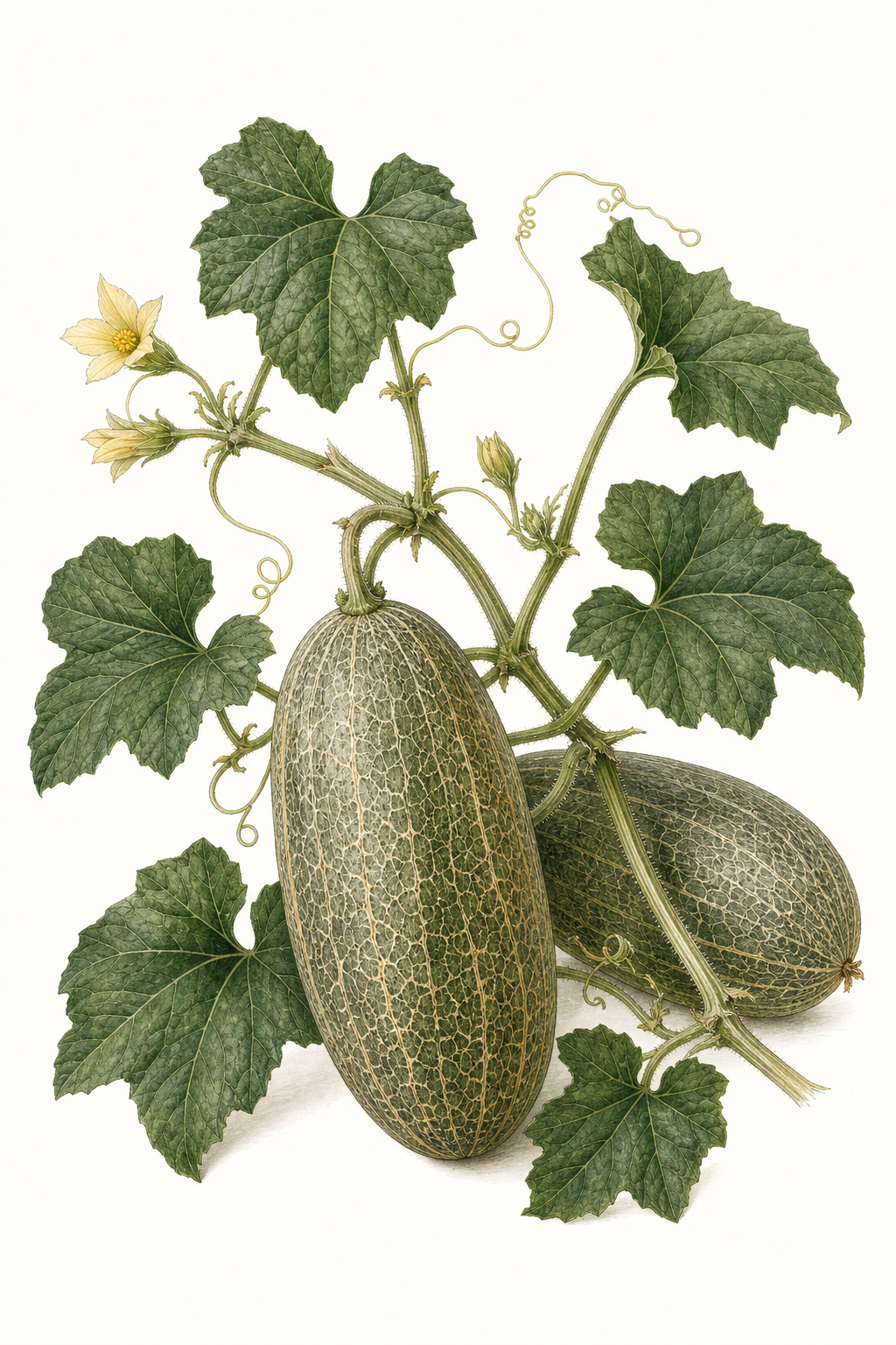 Botanical illustration of Crenshaw Melon
