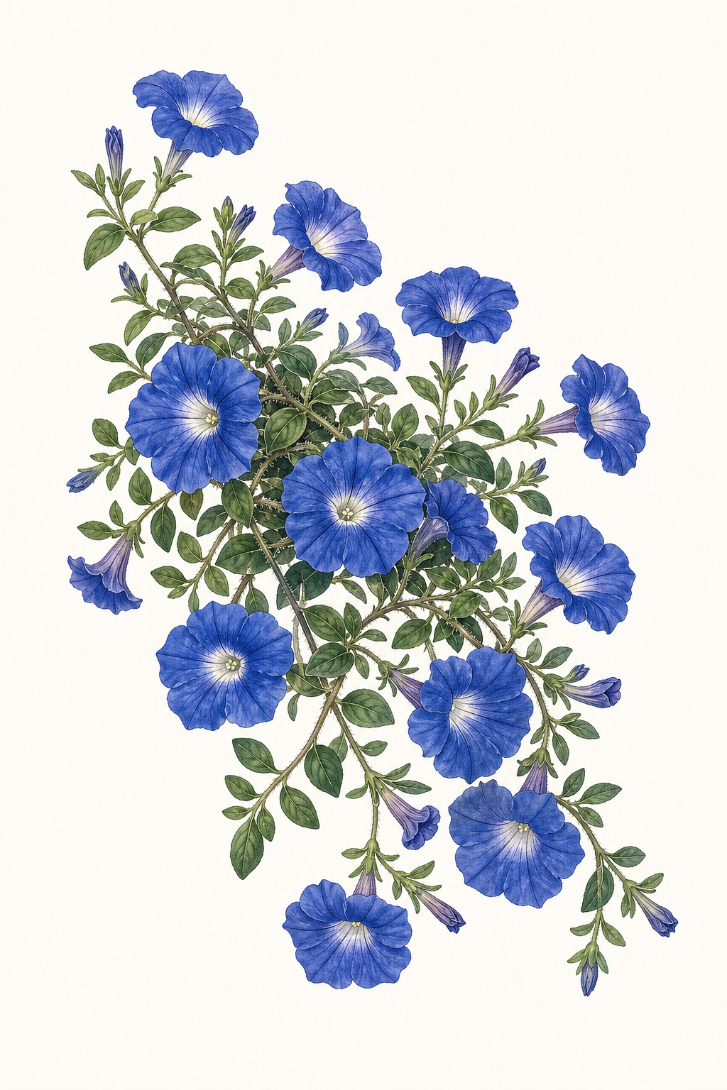 Botanical illustration of Surfinia Heavenly Blue