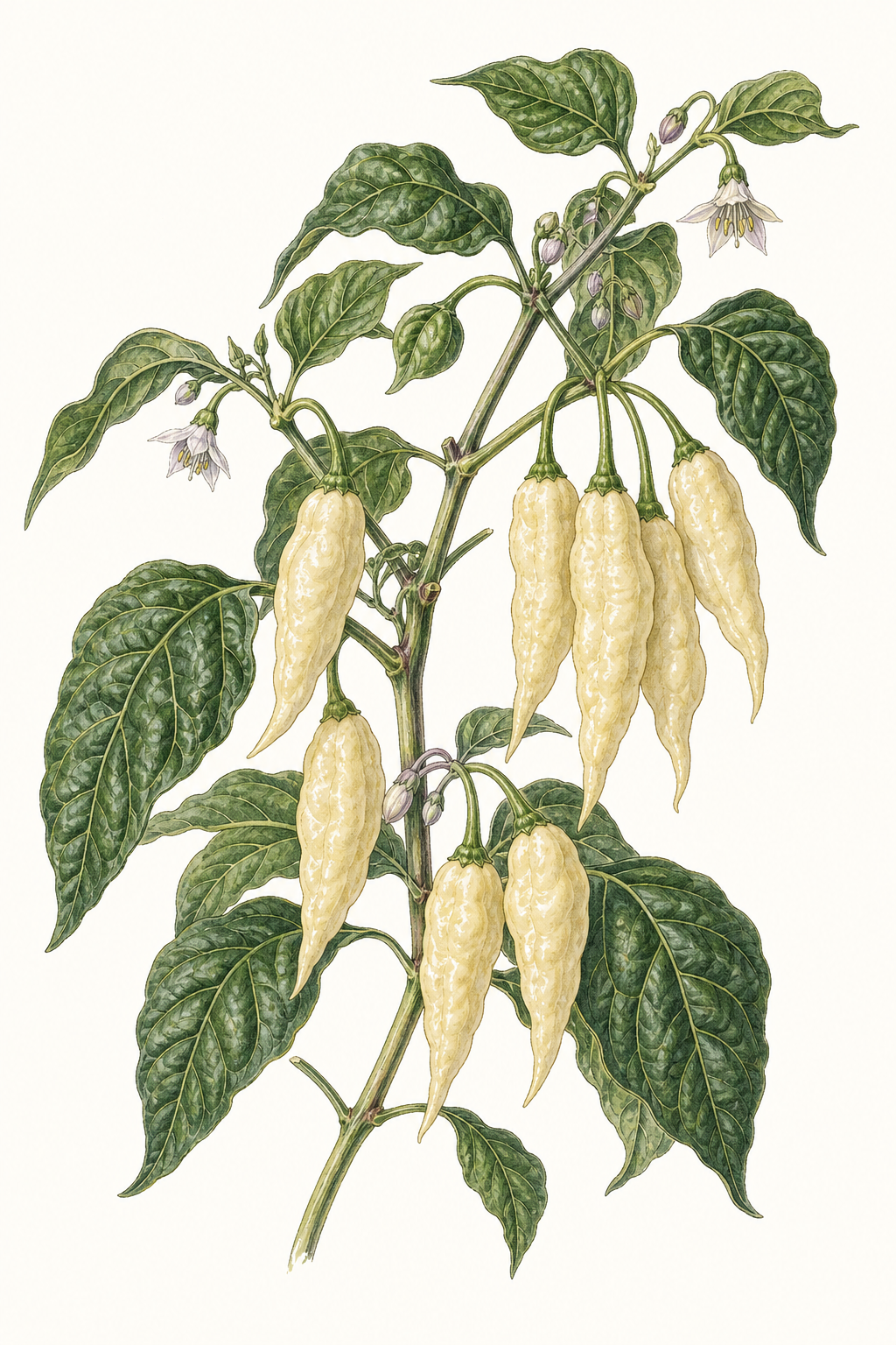 Botanical illustration of White Bhut Jolokia