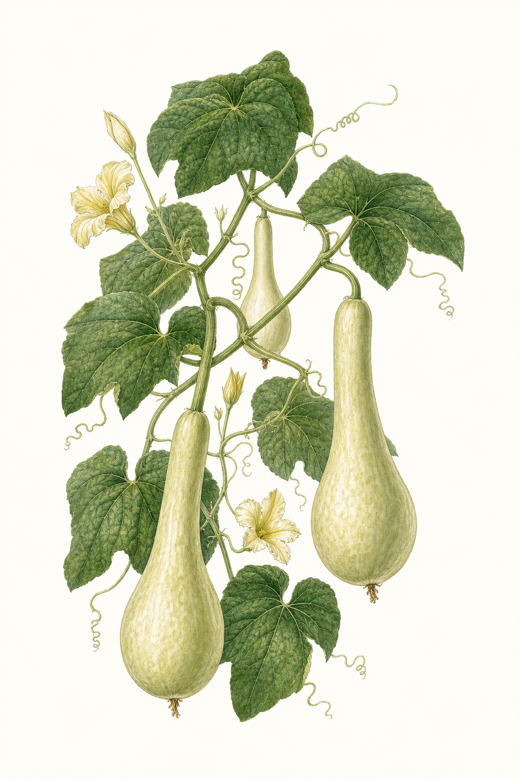 Botanical illustration of Bushel Basket Gourd