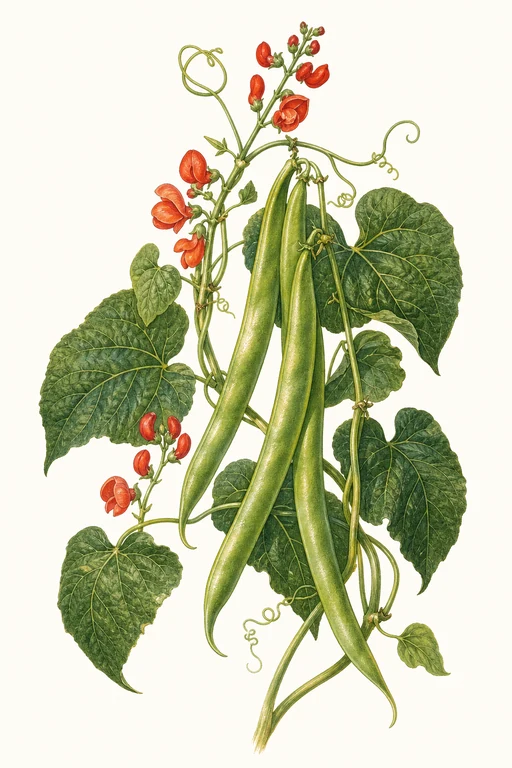 Botanical illustration of Runner Bean 'Hestia