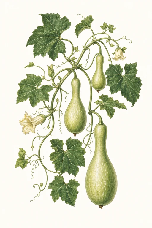 Botanical illustration of Calabash Gourd