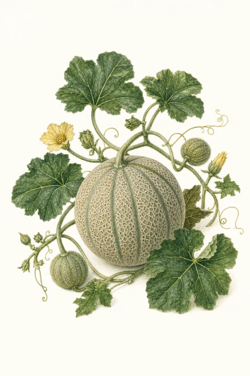 Botanical illustration of Charentais Melon