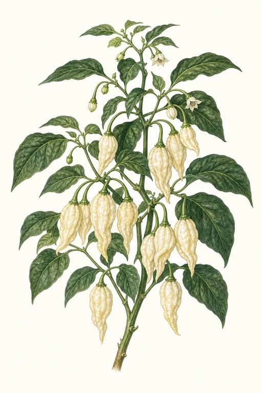 Botanical illustration of Bhut Jolokia White