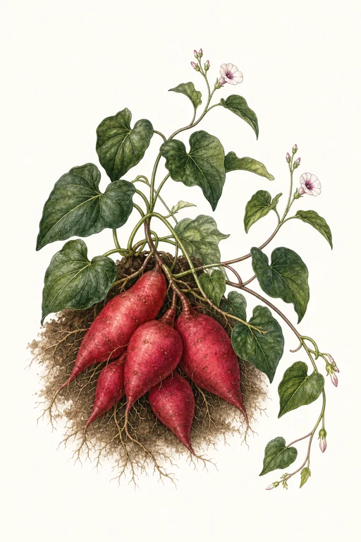 Botanical illustration of Sweet Caroline Sweetheart Red