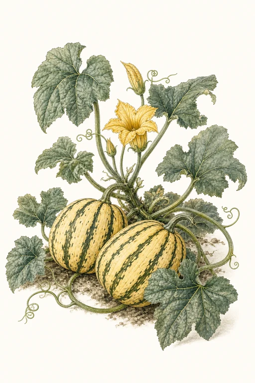 Botanical illustration of Cornell's Bush Delicata