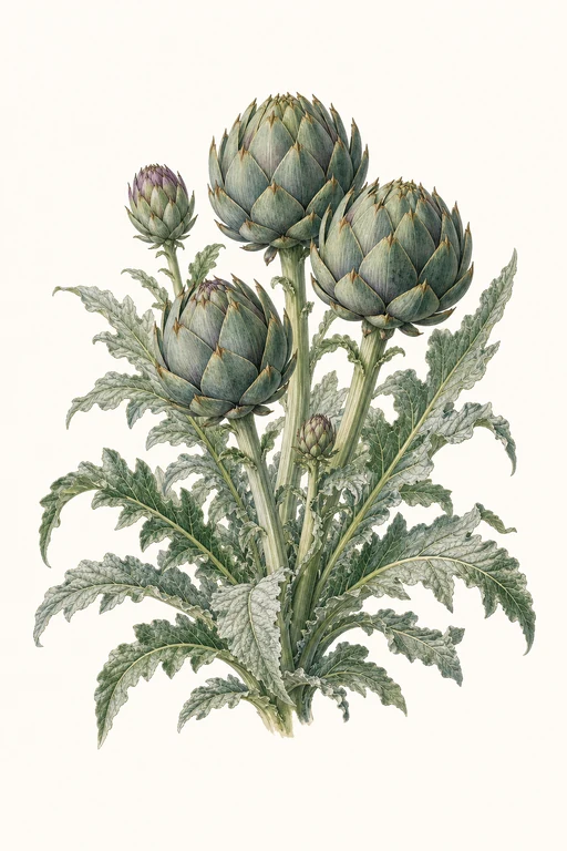 Botanical illustration of Cynara scolymus 'French'