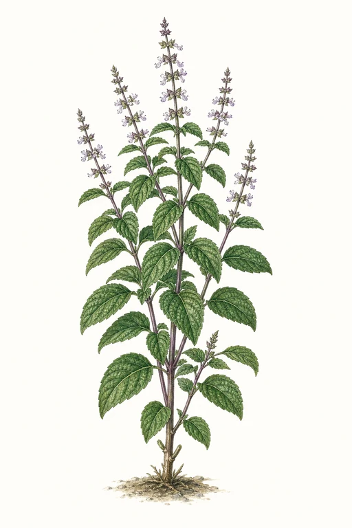 Botanical illustration of Tulsi (Holy Basil)