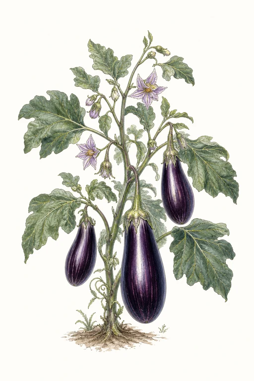 Botanical illustration of Italian Eggplant