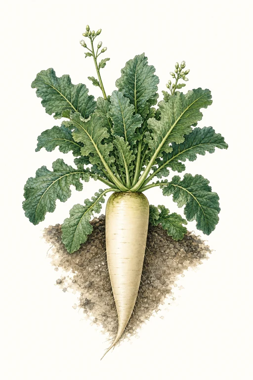 Botanical illustration of Korean Mu
