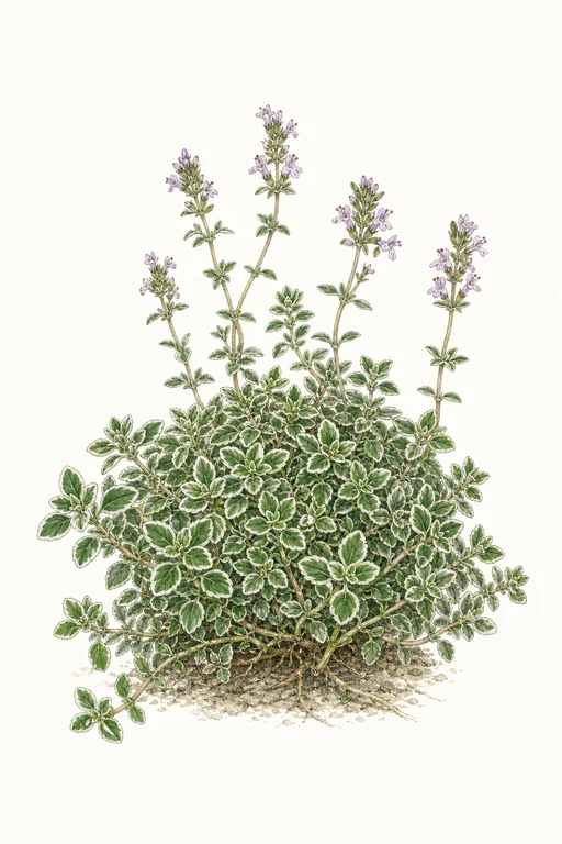 Botanical illustration of Silver-Edged Lemon Thyme