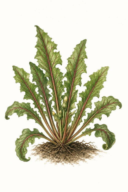 Botanical illustration of Red Rib Dandelion