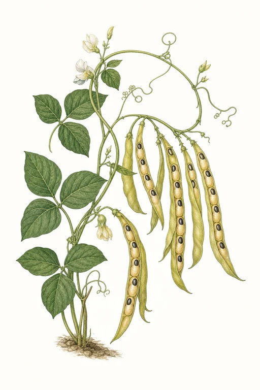 Botanical illustration of Vigna unguiculata 'Black-eyed Pea'