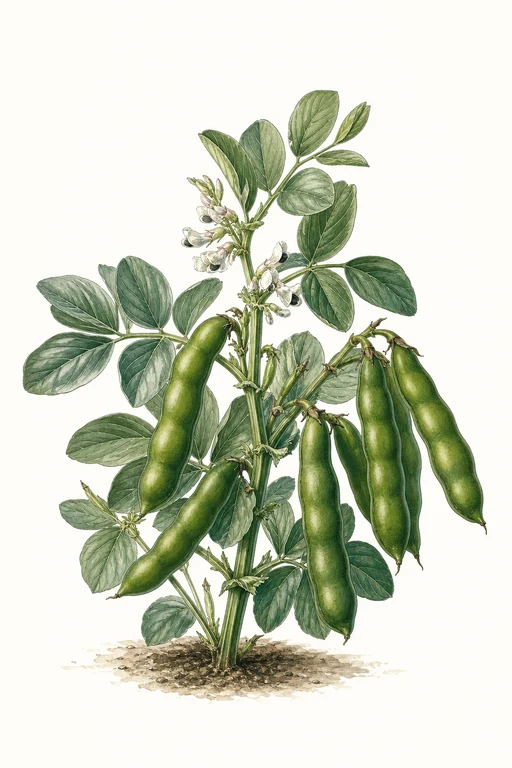 Botanical illustration of Vicia faba 'Bishop's Green'