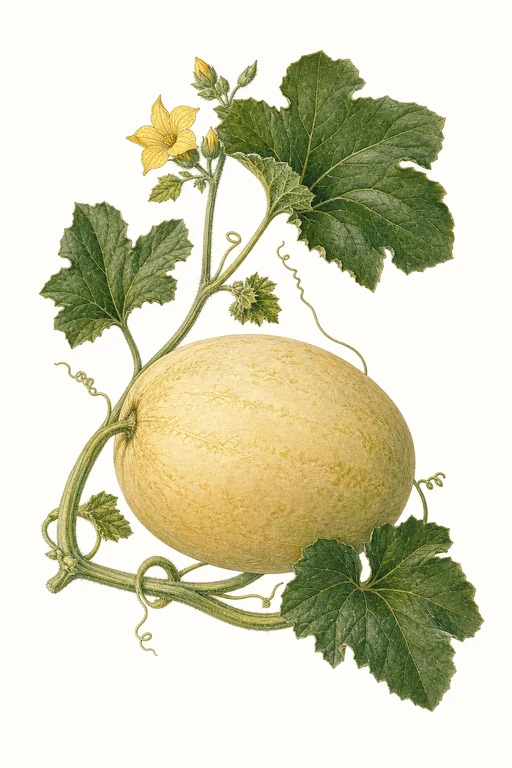 Botanical illustration of Orange Flesh Honeydew