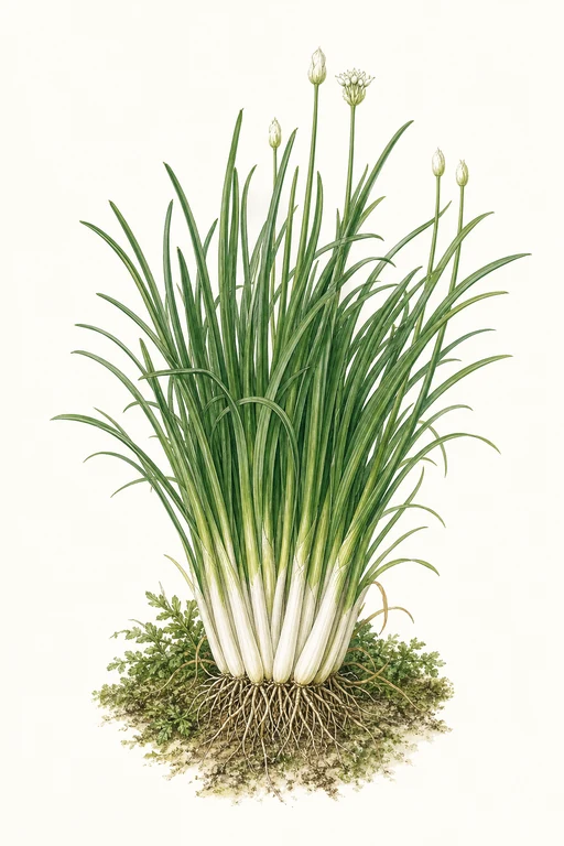 Botanical illustration of Evergreen White Bunching