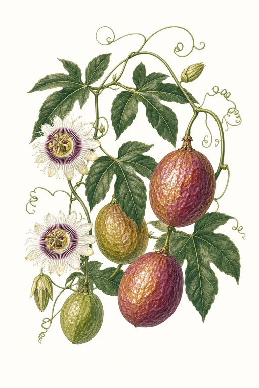 Botanical illustration of Passionfruit