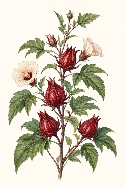 Botanical illustration of Roselle