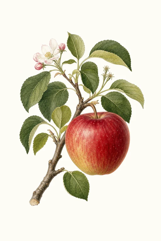 Botanical illustration of Ruby Gala