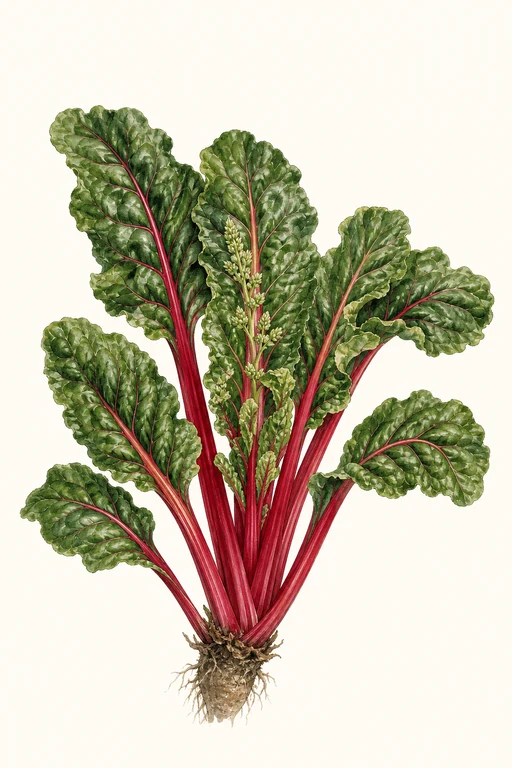 Botanical illustration of Swiss Chard 'Lucullus'