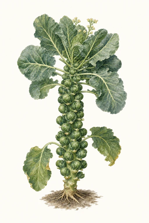 Botanical illustration of Hestia Brussels Sprout