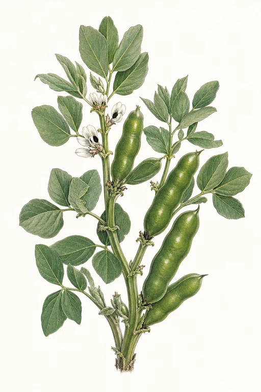 Botanical illustration of Vicia faba 'Cicero'