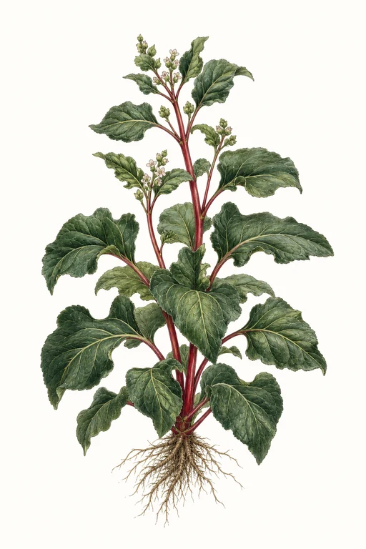 Botanical illustration of Kallaloo Red Stem
