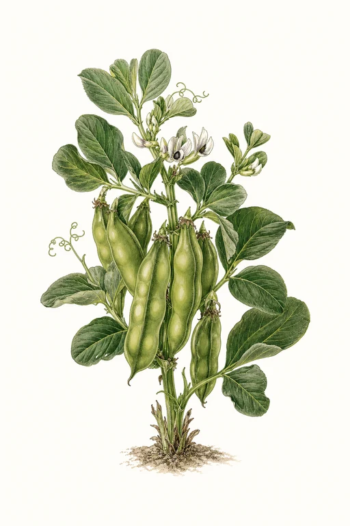 Botanical illustration of Fava Bean 'Diana'