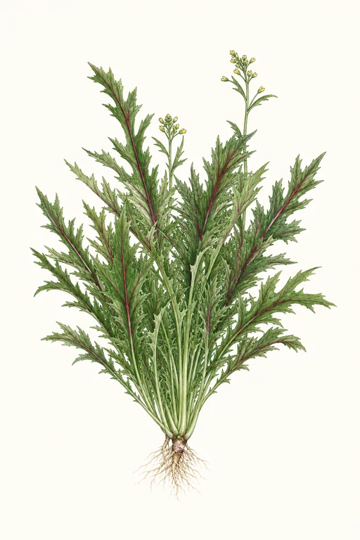 Botanical illustration of Red Streaks Mizuna