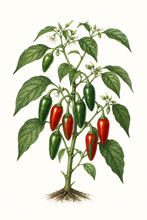 Botanical illustration of Jalapeño