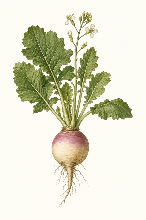 Botanical illustration of Purple Top White Globe